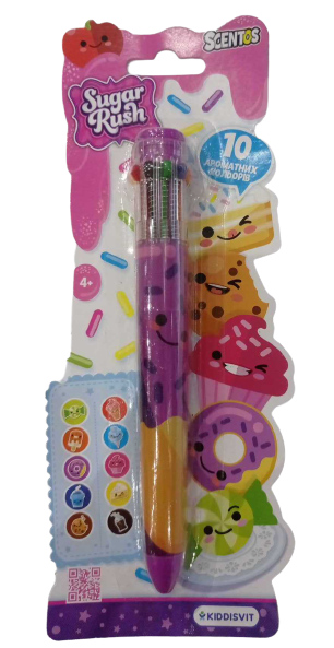 Різнокольорова ароматна кулькова ручка Scentos Sugar Rush Феєричний настрій, 10 кольорів, фіолетовий корпус 31021 - фото 1