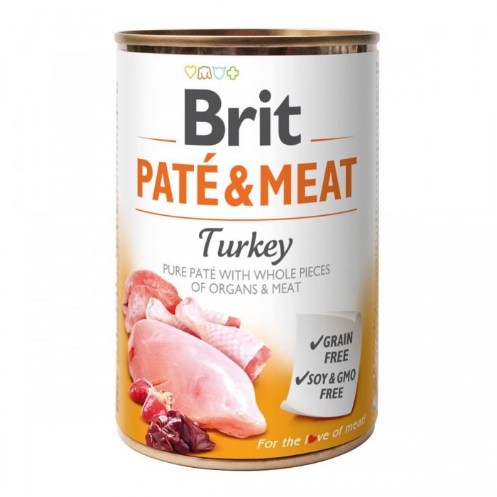 Вологий корм для собак Brit Paté&Meat, з індичкою, 400 г - фото 1