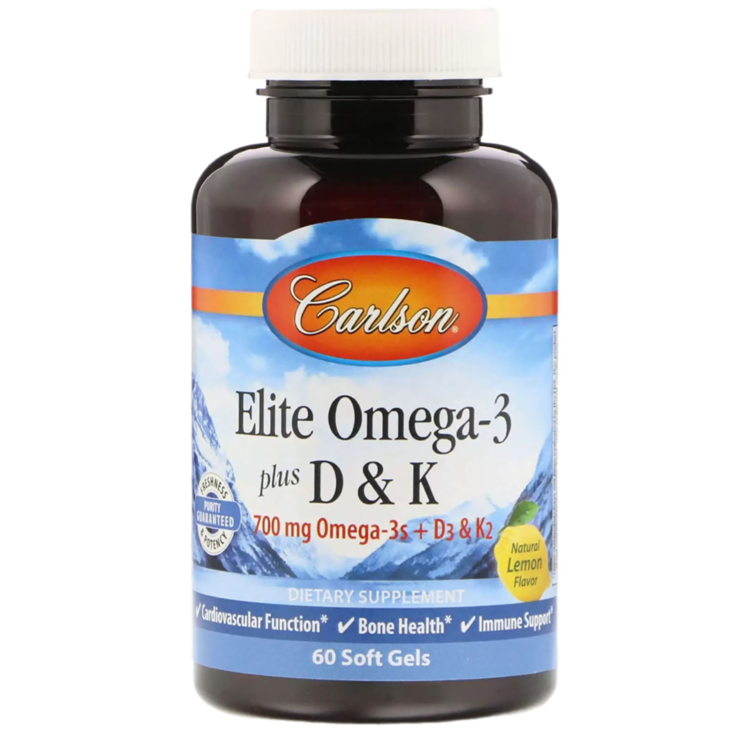 Омега-3 Плюс вітаміни Д3 та К Carlson Elite Omega-3 Plus D & K 60 гелевих капсул - фото 1