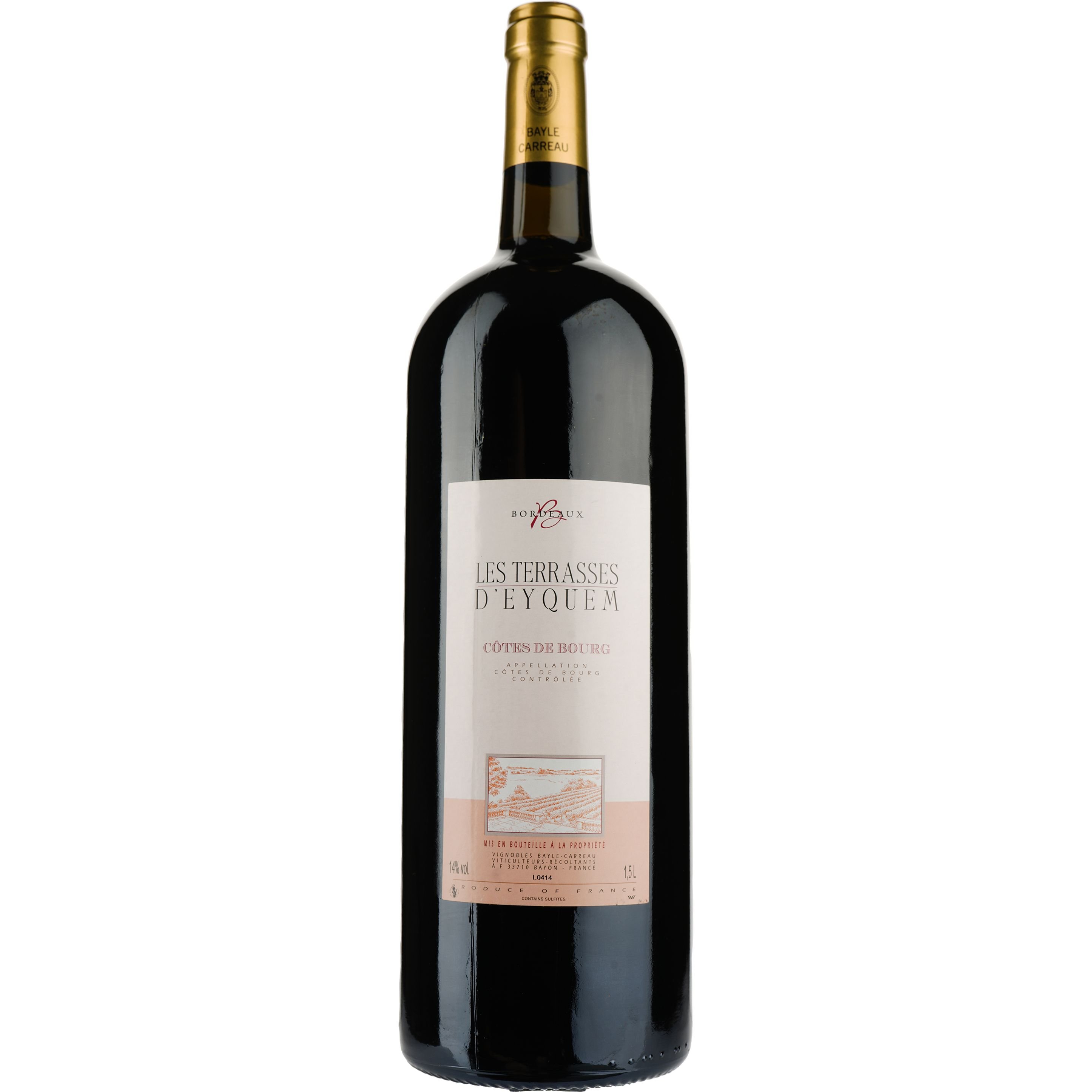 Вино Les Terrasses d'Eyquem Cotes de Bourg, червоне, сухе, 1,5 л - фото 1