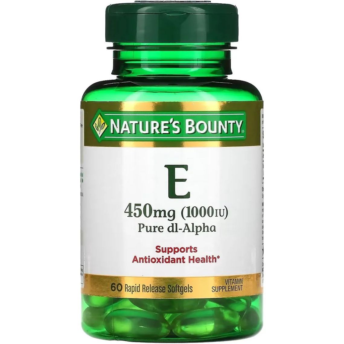 Вітамін E швидкого вивільнення Nature's Bounty Vitamin E 1000 МО 450 мг 60 гелевих капсул - фото 1