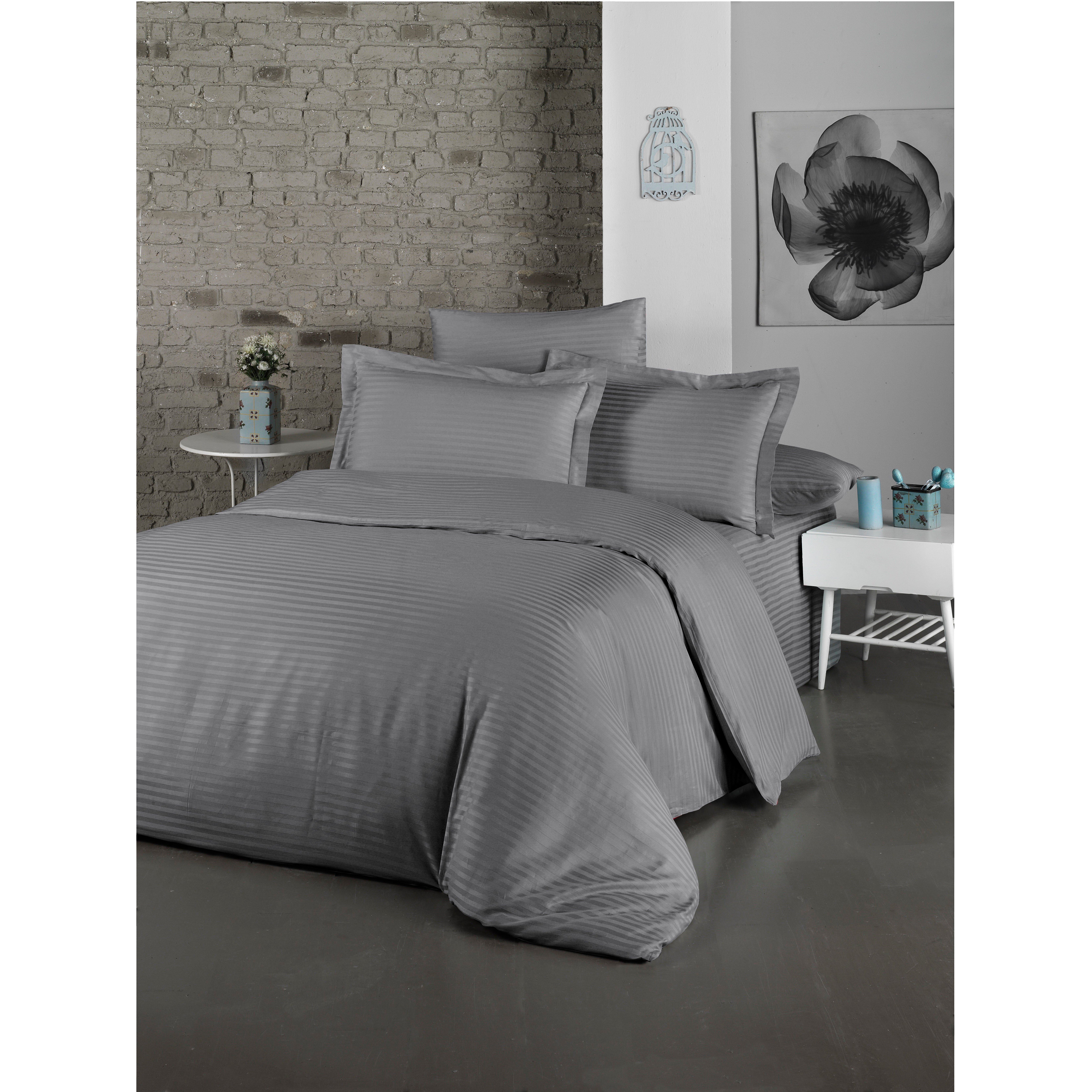 Комплект постельного белья LightHouse Exclusive Sateen Stripe Lux, сатин, евростандарт, 220x200 см, антрацит (2200000550248) - фото 1