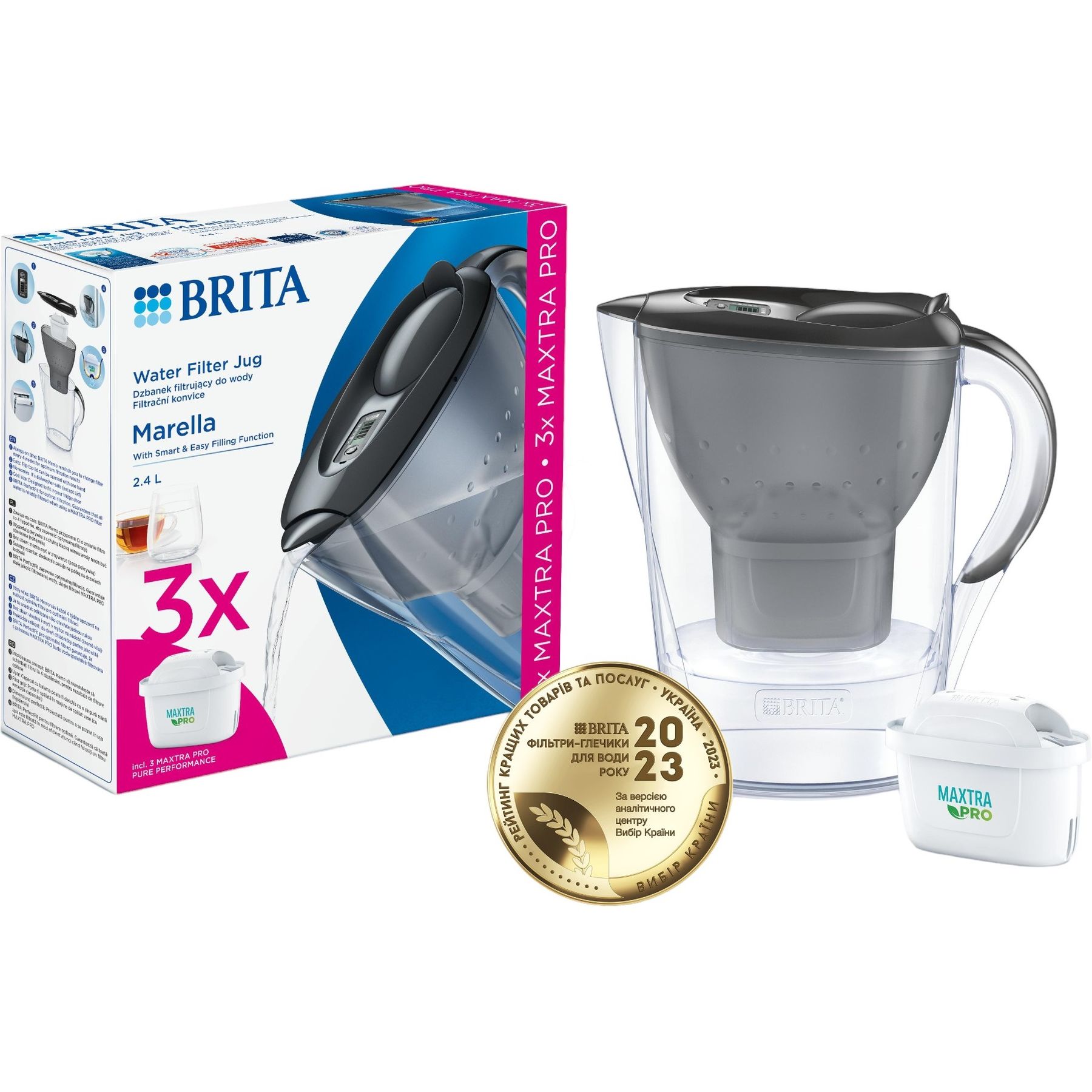 Фильтр-кувшин Brita Marella MXpro графит 2.4 л + 3 картриджа (1052796) - фото 5