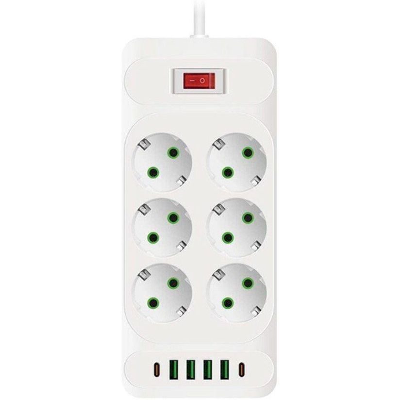 Мережевий фільтр-подовжувач Voltronic 33U 6 розеток EU+4xUSB+2xPD 2 м 3х0.75 мм 2500W White - фото 1