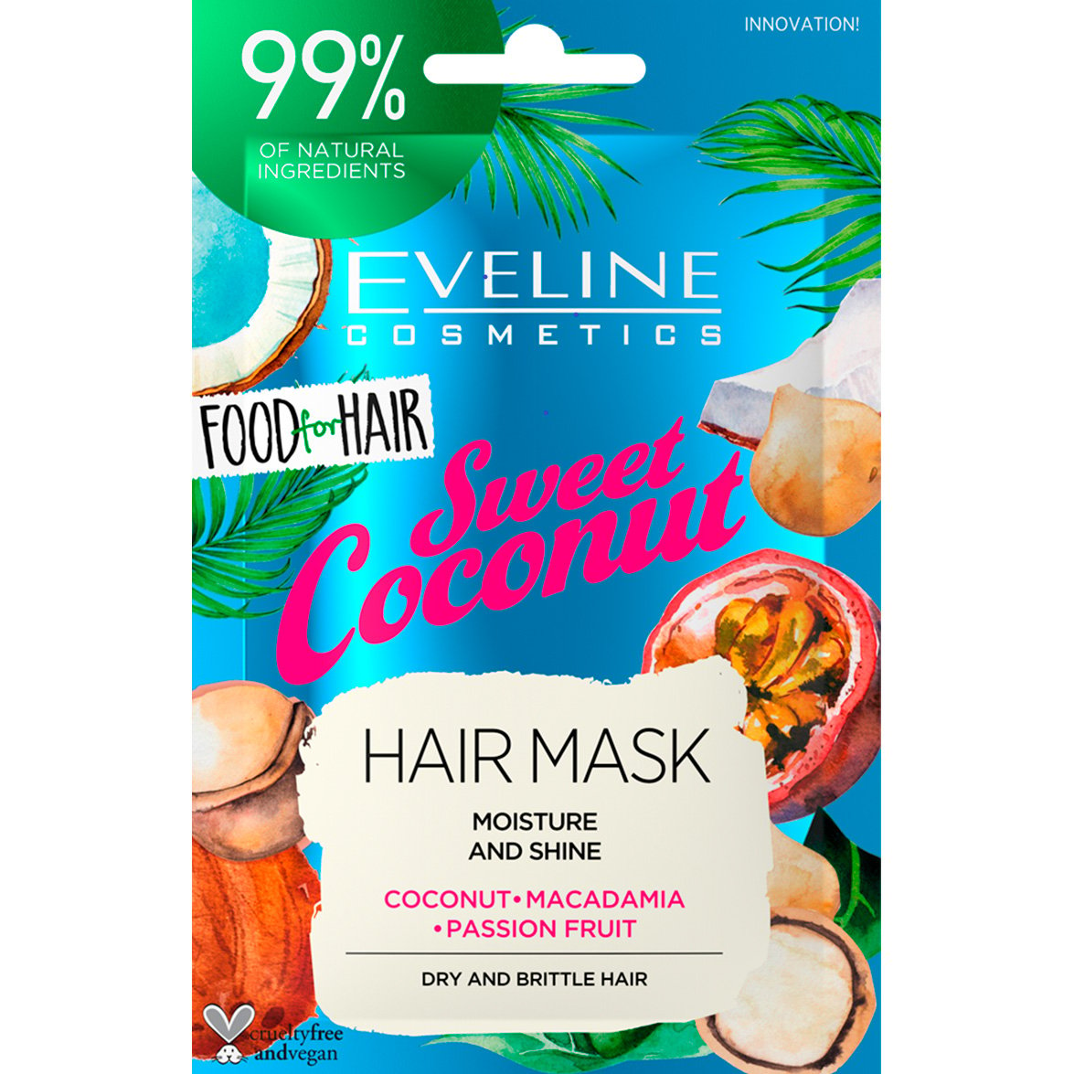 Маска для волос Eveline Food for hair Sweet Coconut Увлажнение и блеск, 20 мл - фото 1