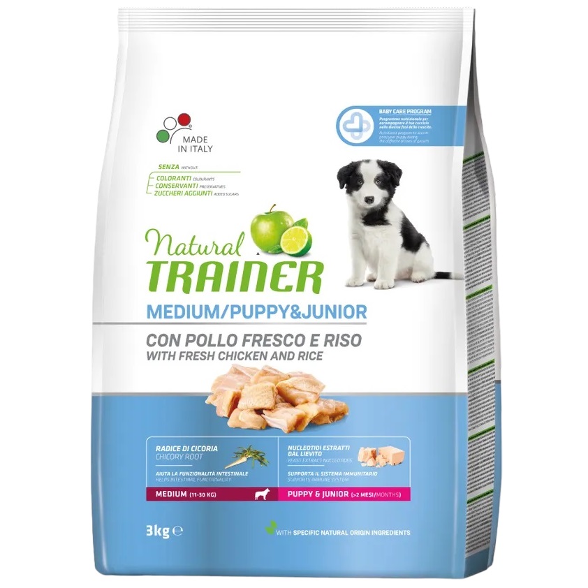 Photos - Dog Food Trainer Сухий корм  Natural Super Premium Puppy&Junior Medium, Курка з рисо 