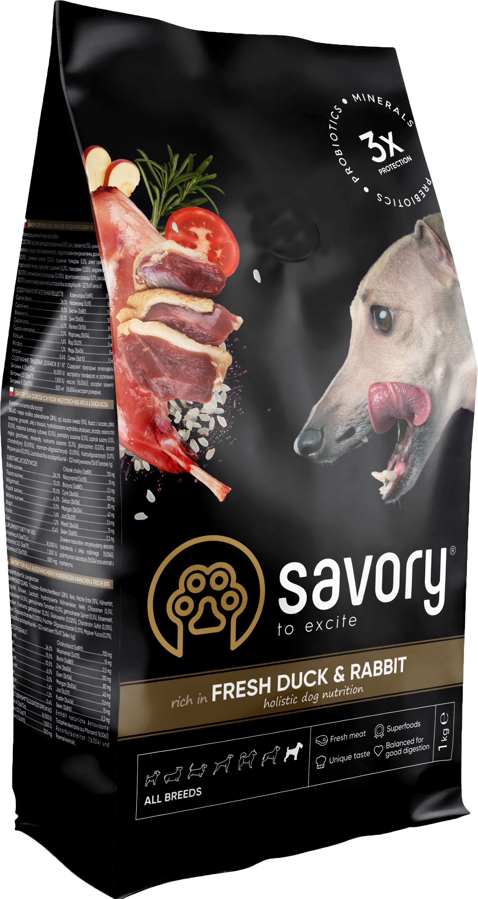 Сухой корм для собак всех Savory All Breeds rich in Fresh Duck&Rabbit, со свежим мясом утки и кроликом, 1 кг - фото 1