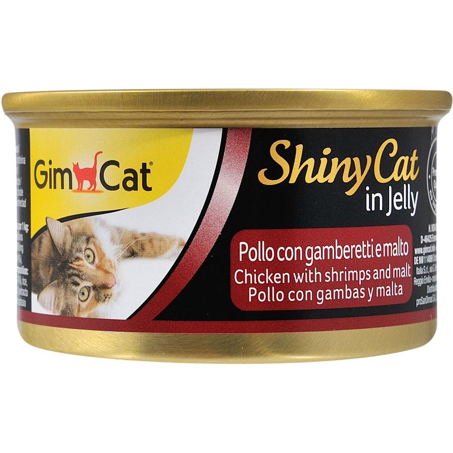 Влажный корм для кошек GimCat ShinyCat in Jelly, с курицей, креветками и мальтом, 70 г - фото 1