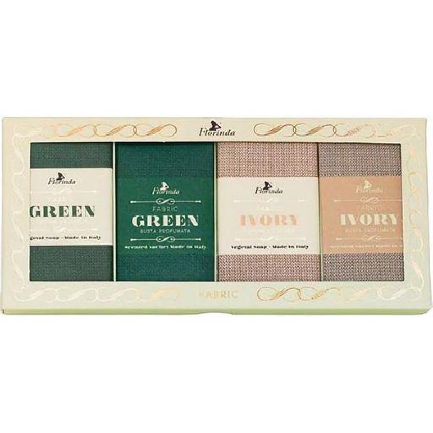 Набор мыла Florinda Итальянские ткани, зеленое, слоновая кость, 400 г (2 шт. х 200 г) + 6 ароматических пакетиков - фото 1