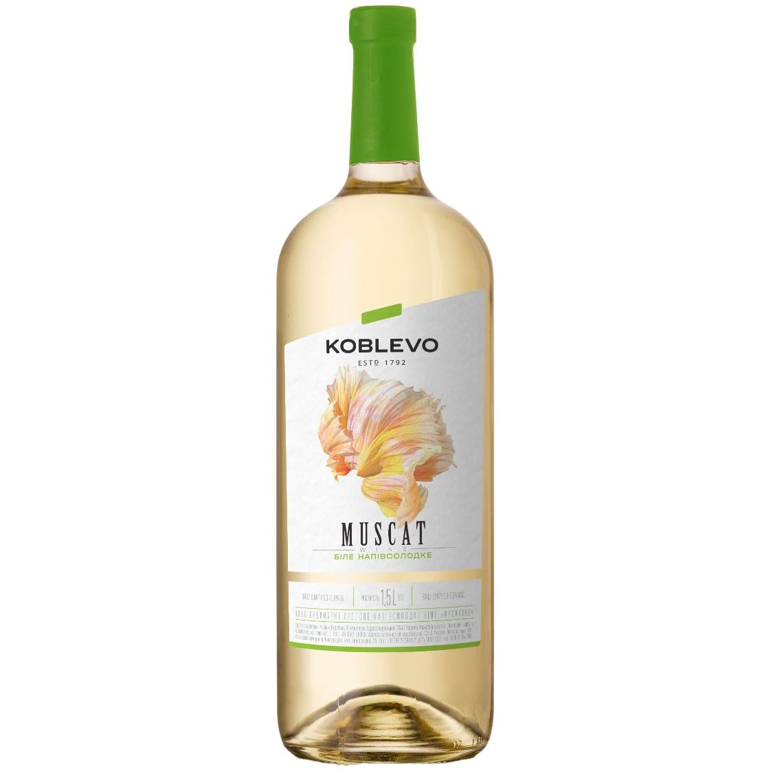 Вино Koblevo Bordeaux Muscat, біле, напівсолодке, 9-12%, 1,5 л - фото 1
