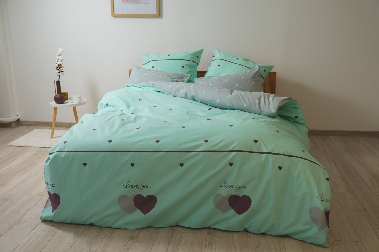 Комплект постельного белья ТЕП Happy Sleep Mint&Grey Hearts двуспальный серый c мятным (2-03795_24946) - фото 2