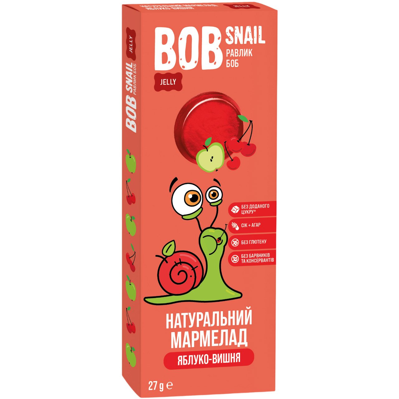 Натуральний мармелад Bob Snail Яблуко-Вишня 27 г - фото 1