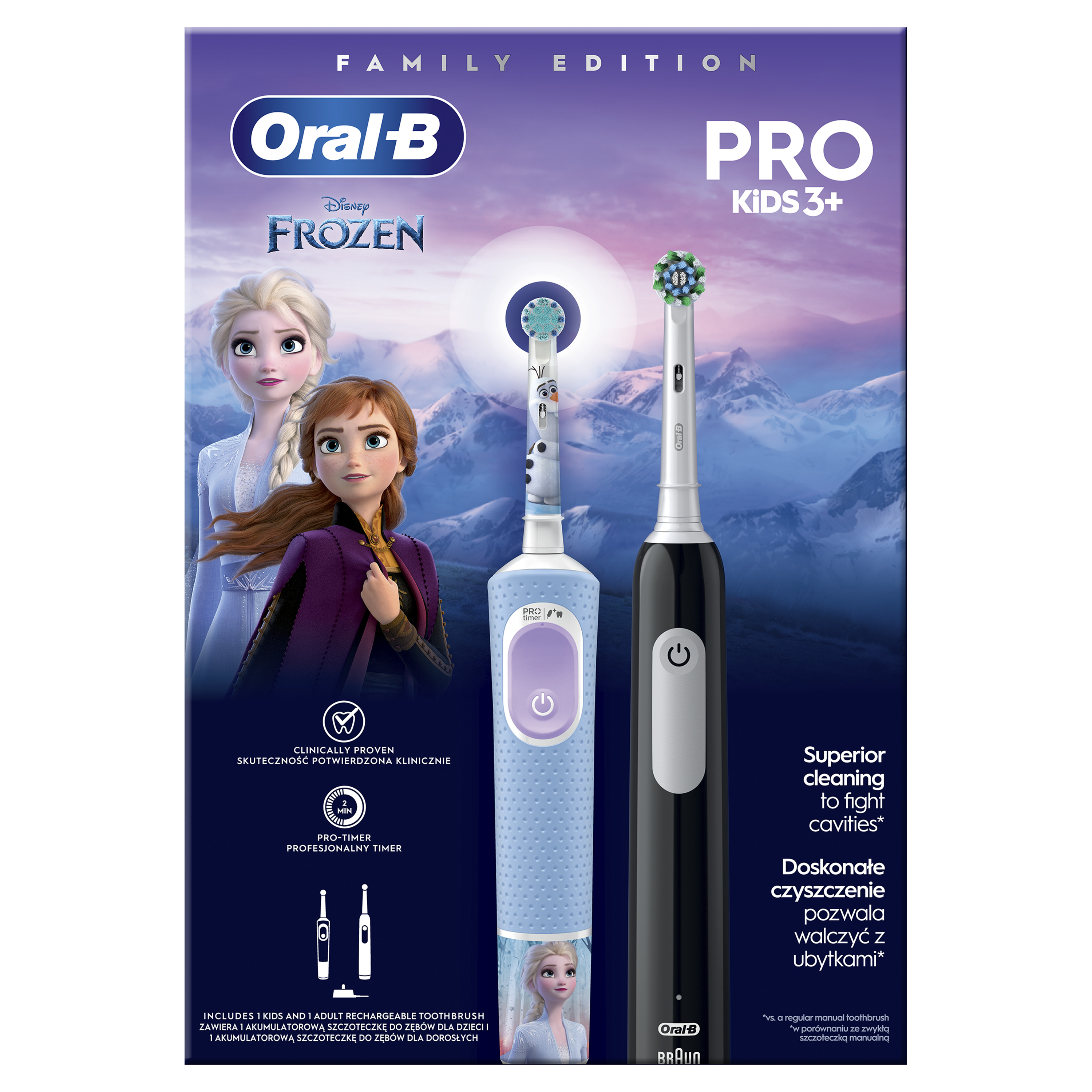 Набор электрических зубных щеток Oral-B Family: Edition Pro Series 1 Vitality&Kids Холодное Сердце 2, 2 шт. - фото 2