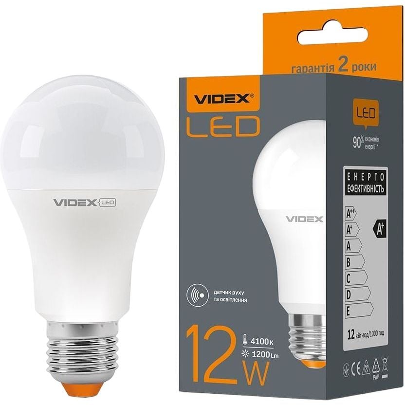 Світлодіодна лампа LED Videx A60e 12W E27 4100K з датчиком руху та освітленості (VL-A60e-12274-S) - фото 1
