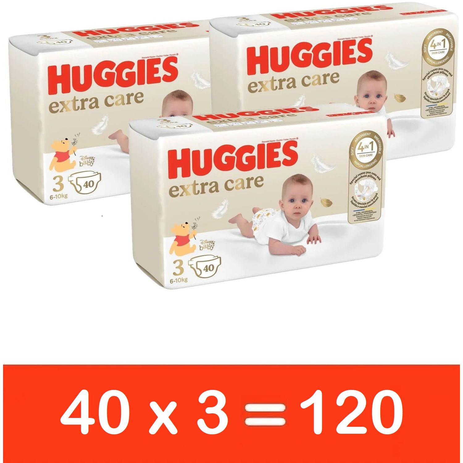Набор подгузников Huggies Extra Care Jumbo 3 (6-10 кг), 120 шт. - фото 1