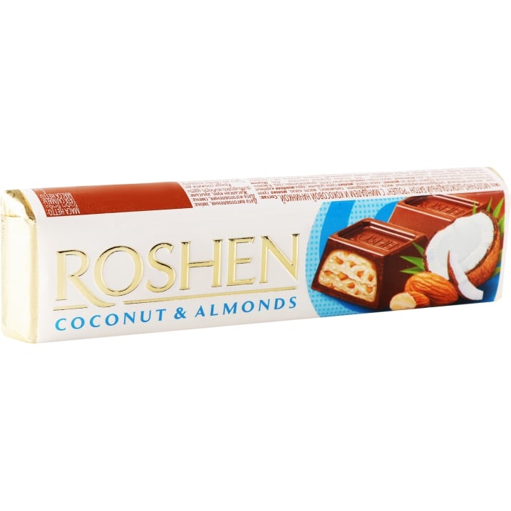 Батончик Roshen Молочно-шоколадний з мигдалем та кокосом 38 г - фото 2