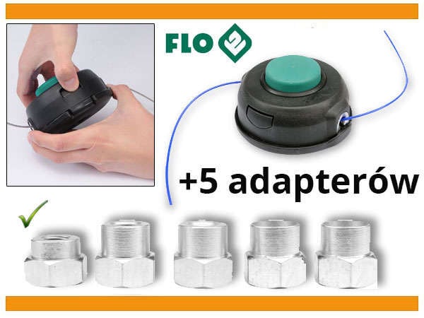 Головка для кріплення жилки до газонокосарок Flo Ø=2- 2,4 мм, 5 адаптерів, Ø= 108 мм, h= 58 мм - фото 4