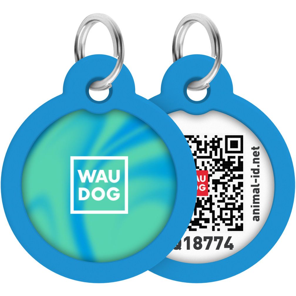 Адресник для собак и кошек Waudog Smart ID с QR паспортом Градиент голубой 25 мм - фото 1
