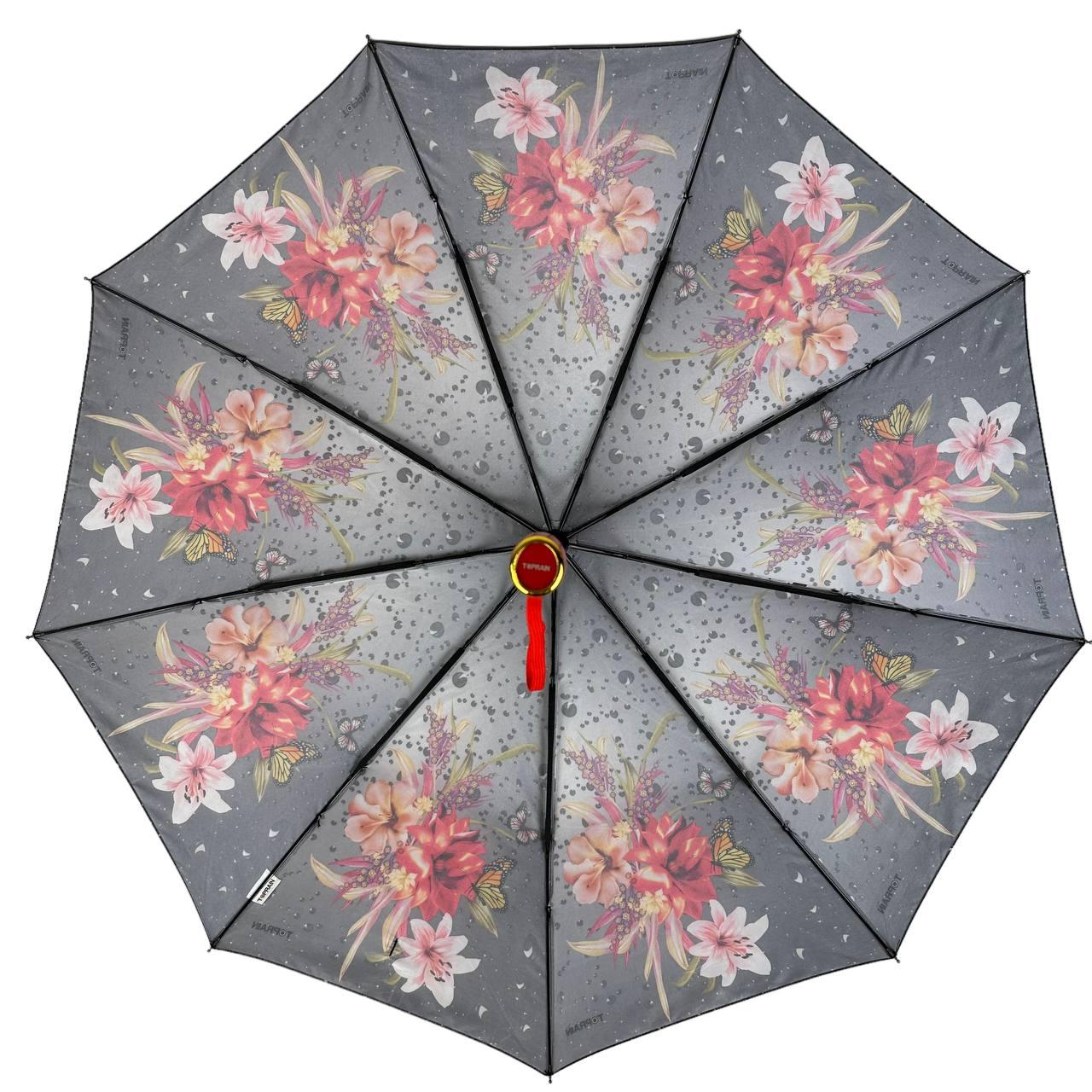 Женский складной зонтик полуавтомат Toprain 97 см серый - фото 4