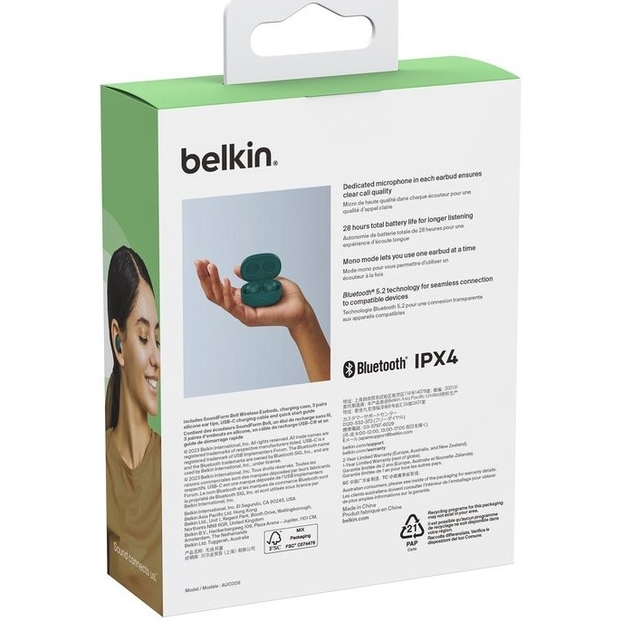 Беспроводные наушники Belkin Bolt Soundform True Wireless Bluetooth Green - фото 6