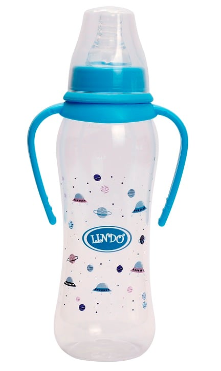 Бутылочка для кормления Lindo, изогнутая с ручками, 250 мл, голубой (Li 147 гол) - фото 1