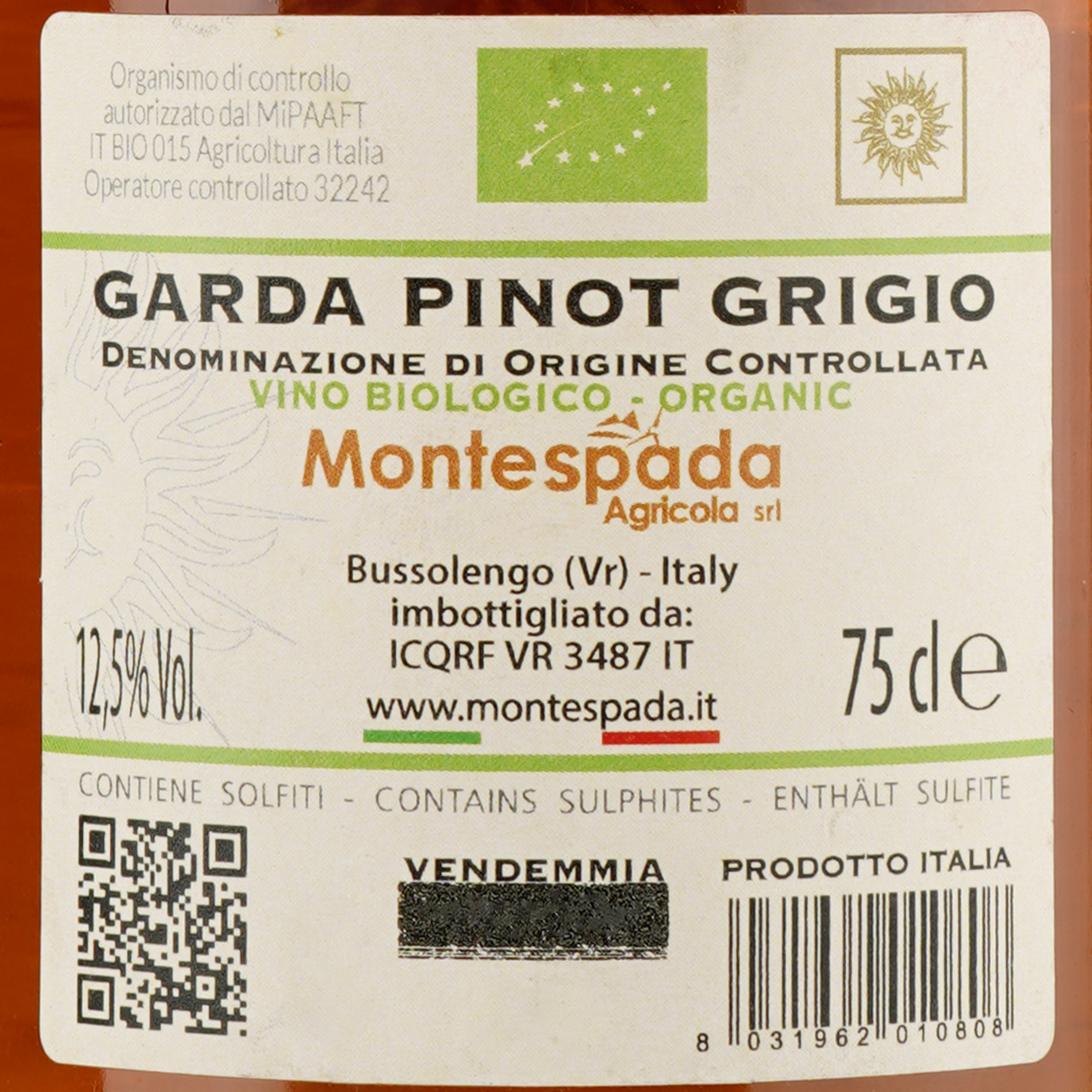 Вино Montespada Pinot Grigio BIO Organic, біле, сухе, 12,5%, 0,75 л - фото 3