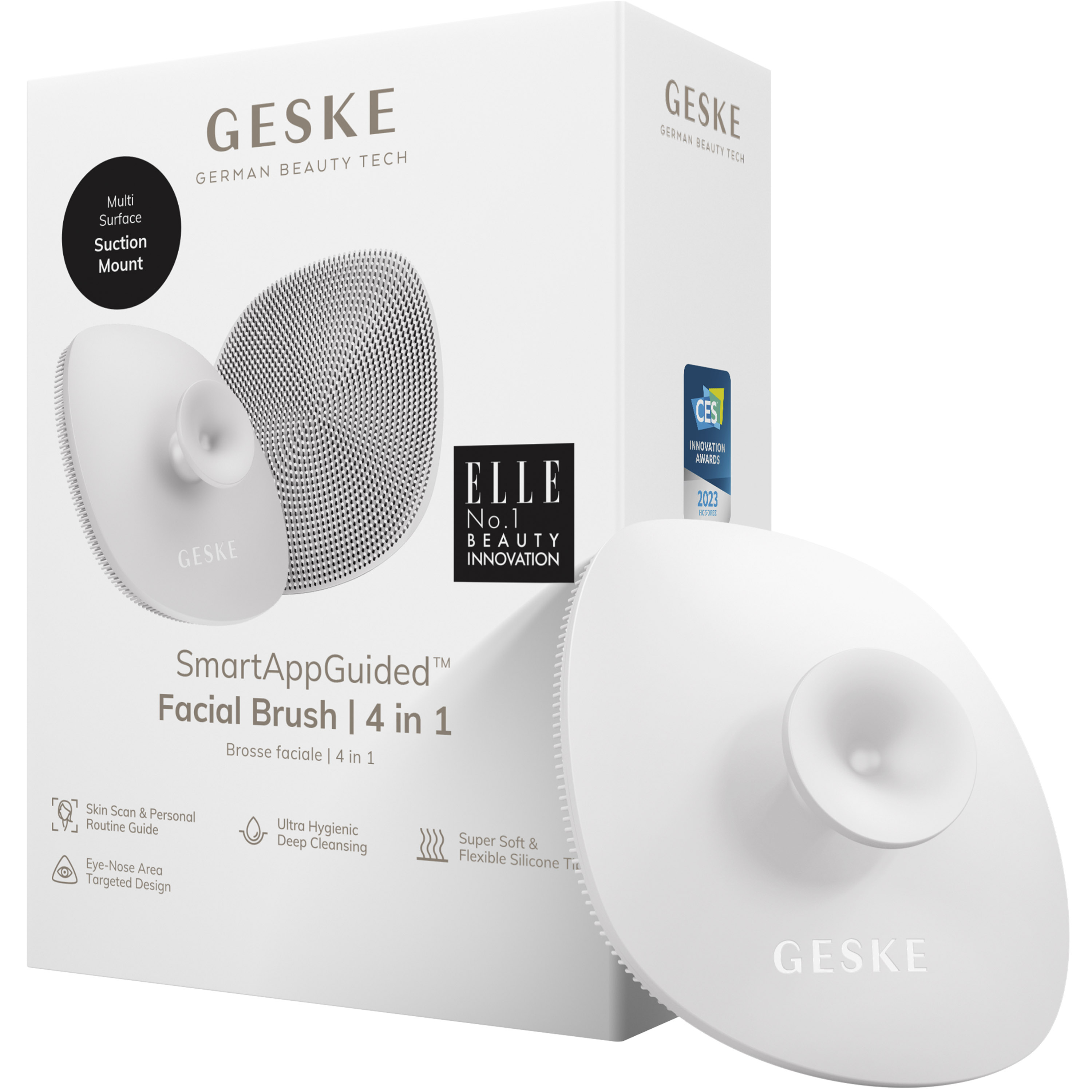 Щетка для лица GESKE Facial Brush 4 в 1 с держателем белая - фото 1