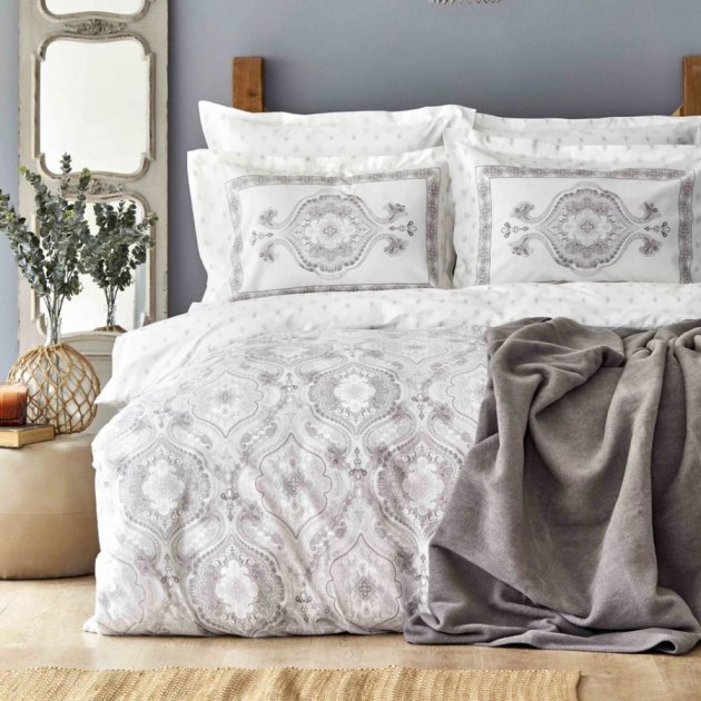 Набор постельное белье с пледом Karaca Home Arlen gri, евро, серый, 5 предметов (svt-2000022284653) - фото 1