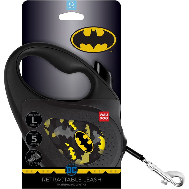 Поводок-рулетка для собак Waudog R-leash Бэтмен Узор, светоотражающий, L, до 50 кг, 5 м, черный - фото 3
