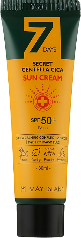 Солнцезащитный крем для лица с центелой May Island 7 Days Secret Centella Cica Sun Cream SPF 50 30 мл - фото 2