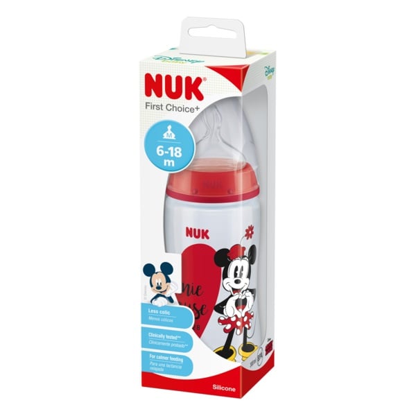 Пляшечка Nuk Міккі Маус FC, з широким горлечком, з силіконовою соскою, 6-18 міс., 300 мл, червоний (3952948) - фото 2
