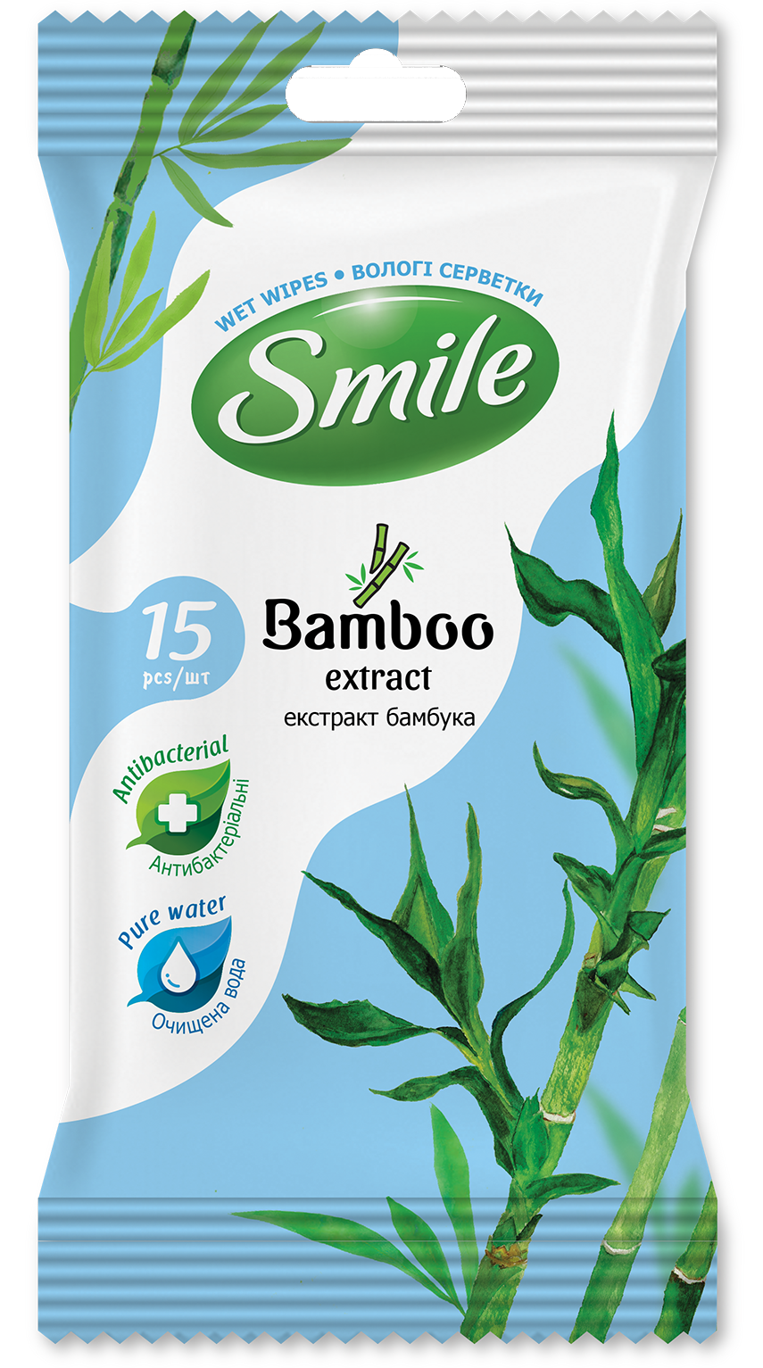 Вологі серветки Smile Natural з екстрактом бамбука, 15 шт. - фото 1