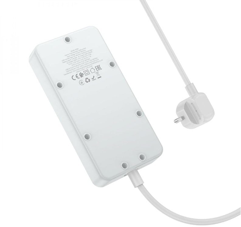 Сетевой фильтр удлинитель Hoco AC8-A 3 розетки + 3 USB+USB-C 30W 220В кабель 15м Black-White - фото 3