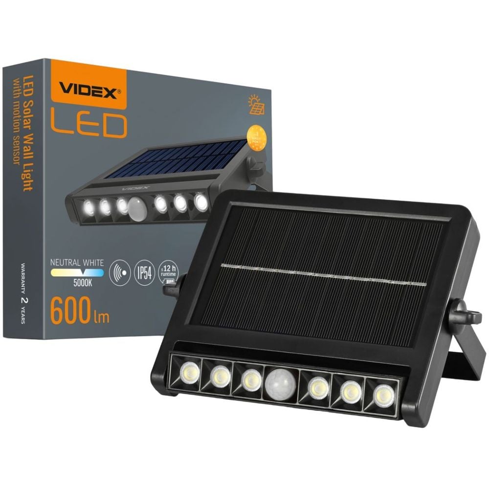 Вуличний настінний світильник Videx LED IP54 600Lm 5000K автономний із сенсорним датчиком руху (VL-WLSO-025-S) - фото 1