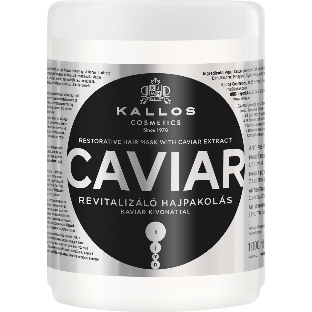 Маска для волосся Kallos Cosmetics Caviar тонізуюча з екстрактом чорної ікри, 1 л - фото 1