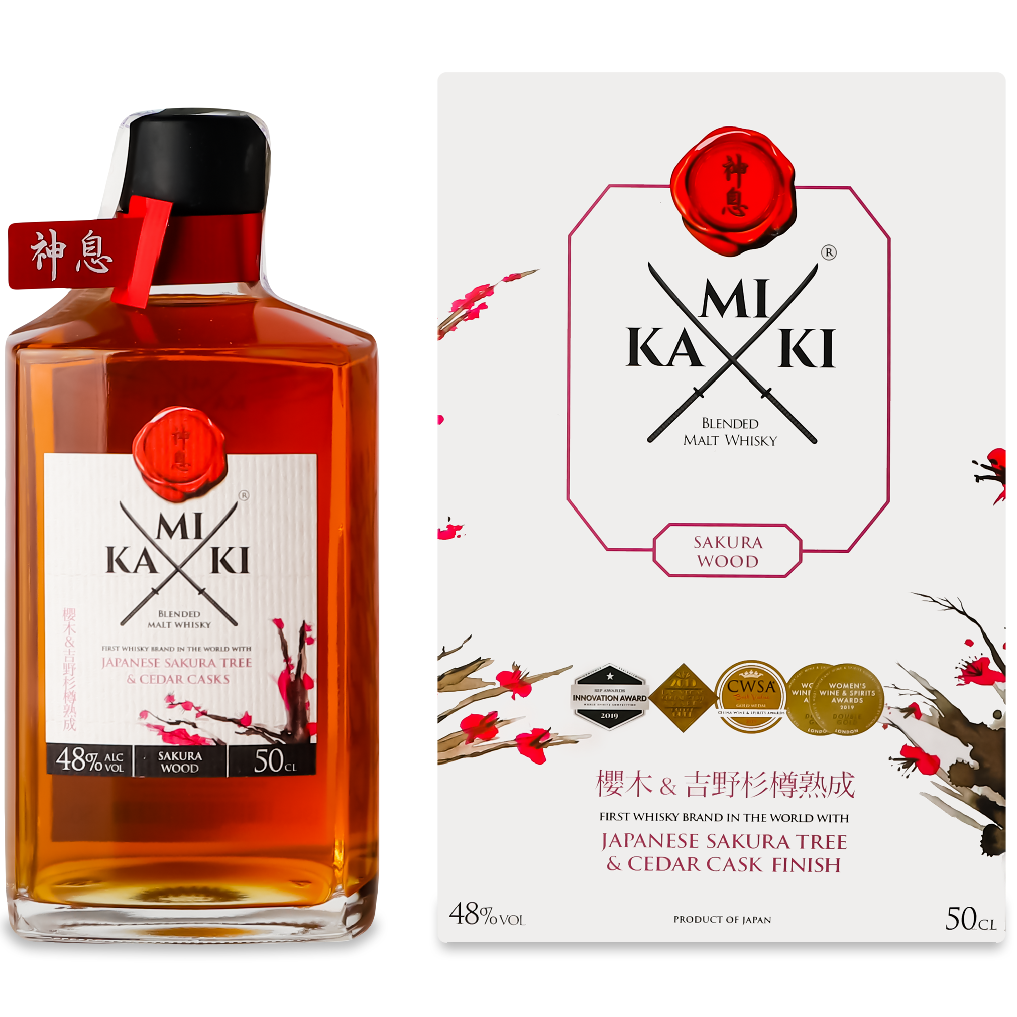 Віскі Kamiki Japanese Sakura Tree & Cedar Cask Finish Blended Malt Whiskey, 48%, 0,5 л (827265) - фото 1