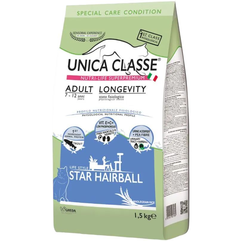 Сухий корм для котів Unica Classe Adult Longevity Dry з фореллю 1.5 кг - фото 1