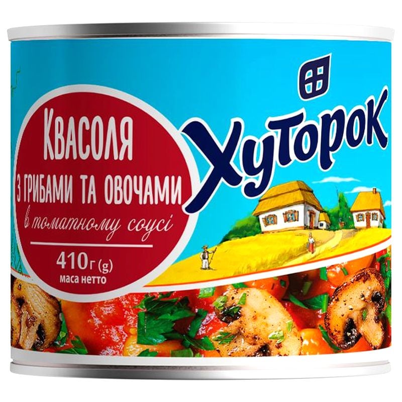 Фасоль Хуторок с грибами и овощами в томатном соусе 410 г - фото 1