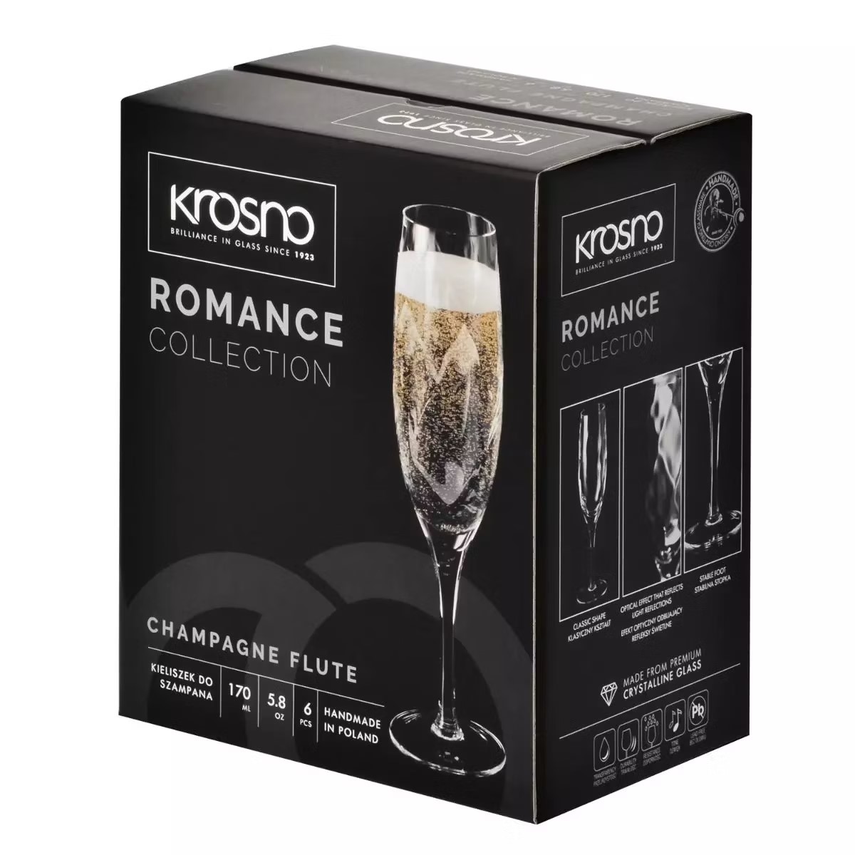Набор бокалов для шампанского Krosno Romance, стекло, 170 мл, 6 шт. (795300) - фото 3
