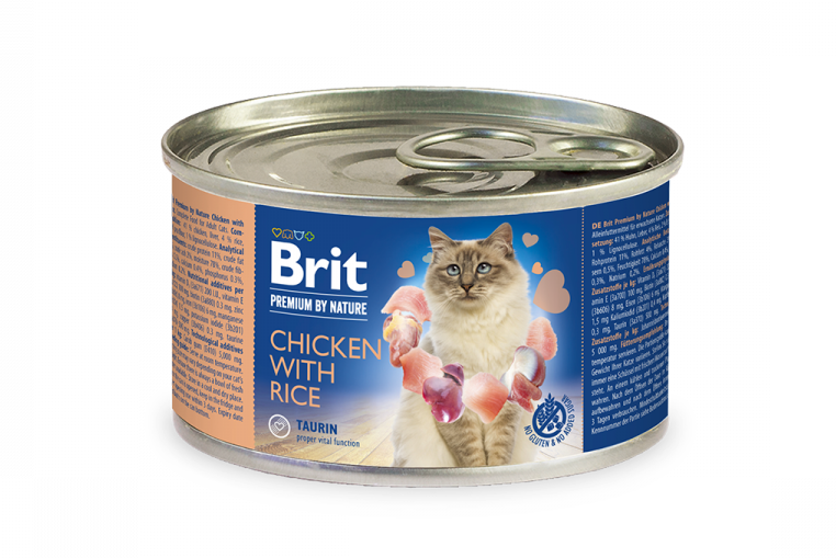 Влажный корм для котов Brit Premium by Nature Chicken with Rice, курица с рисом, 200 г - фото 1