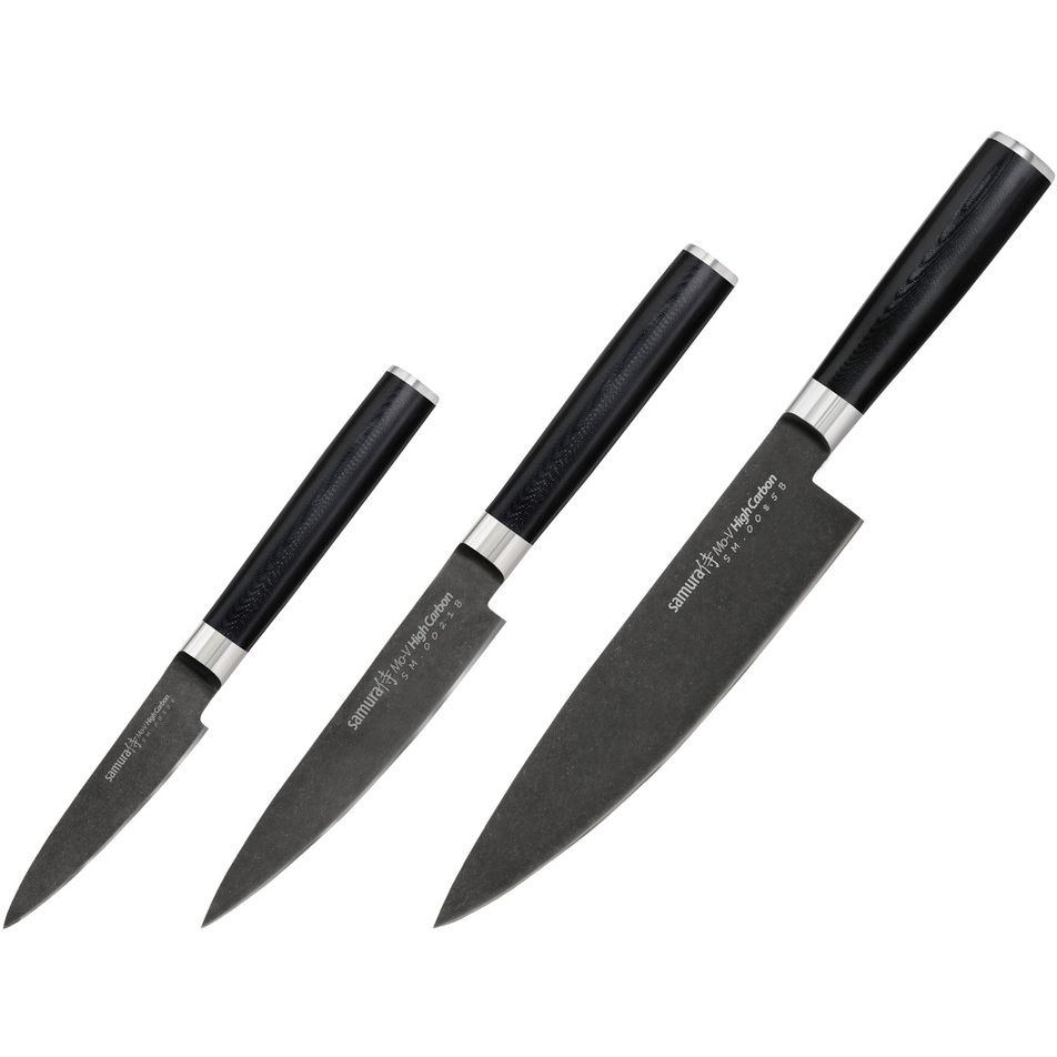 Набір з 3-х кухонних ножів у подарунковій коробці Samura Чорно-сріблястий 000267115 - фото 1