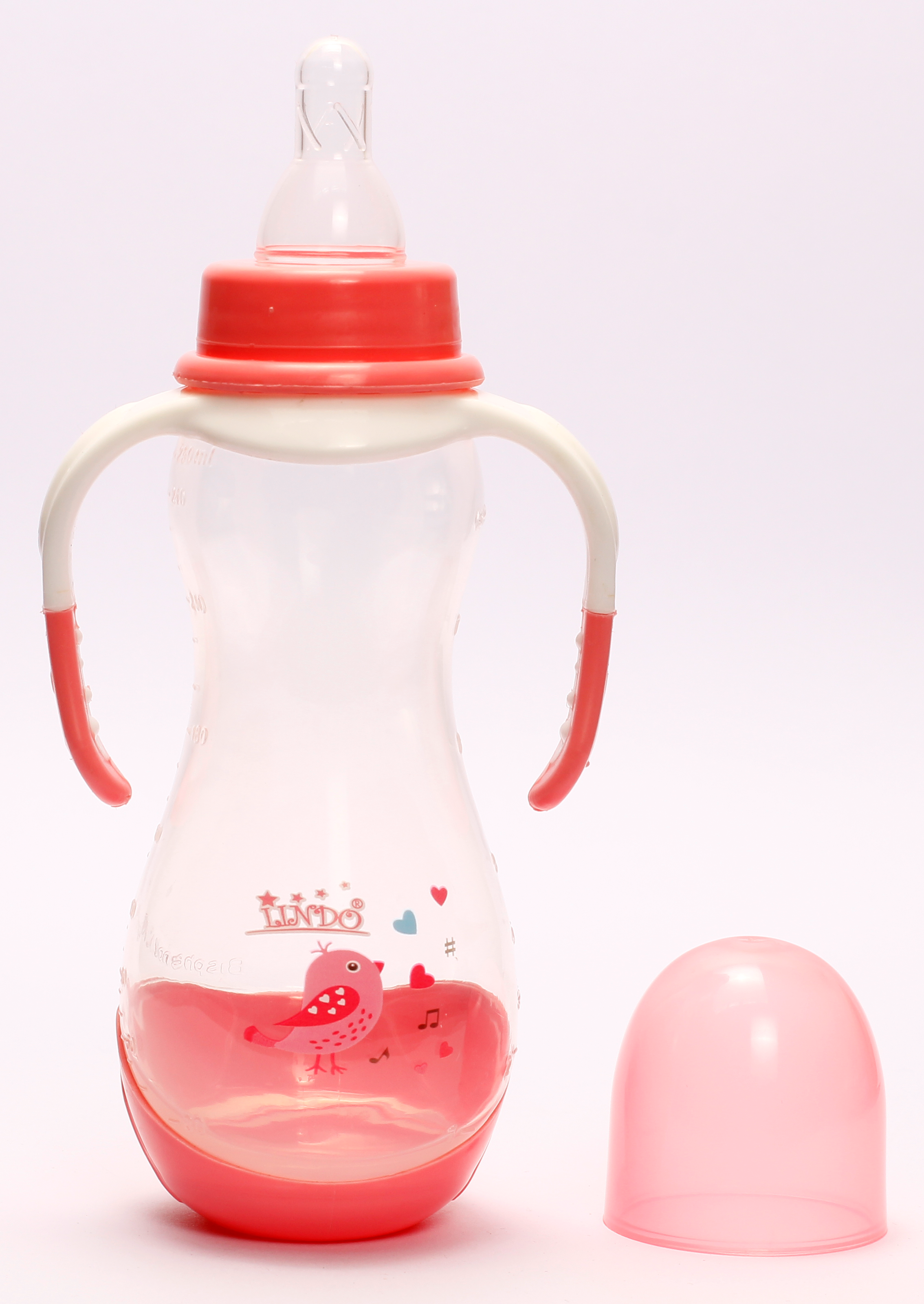 Бутылочка для кормления Lindo, изогнутая с ручками, 250 мл, розовый (Pk 060 роз) - фото 2