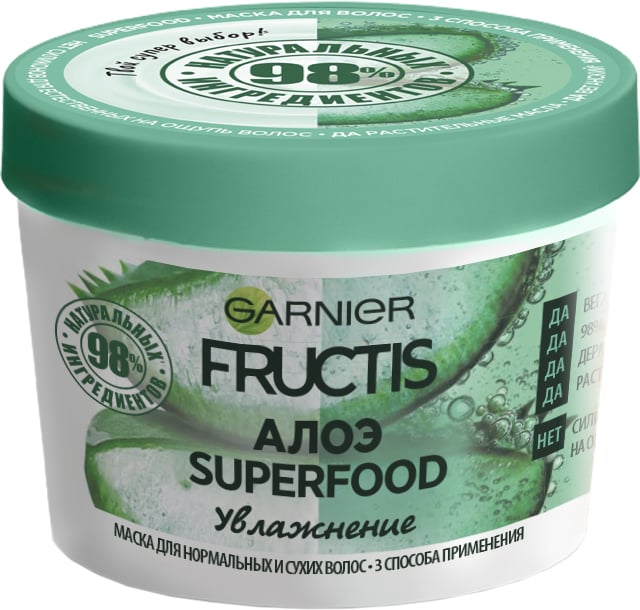 Маска Garnier Fructis Superfood Алое, для нормального і сухого волосся, 390 мл - фото 1