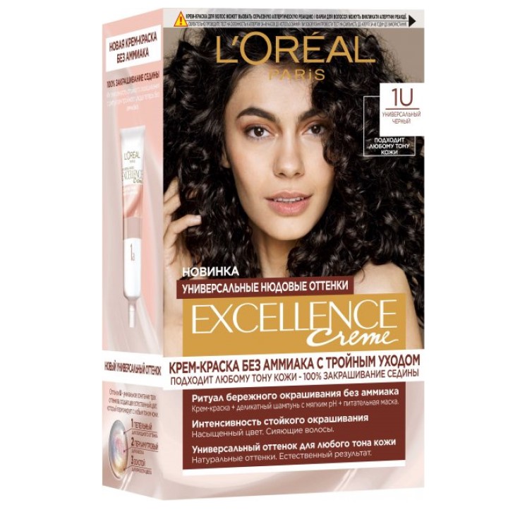 Фарба для волосся L’Oréal Paris Excellence Creme, тон 1U (універсальний чорний), 192 мл (AA343400) - фото 1