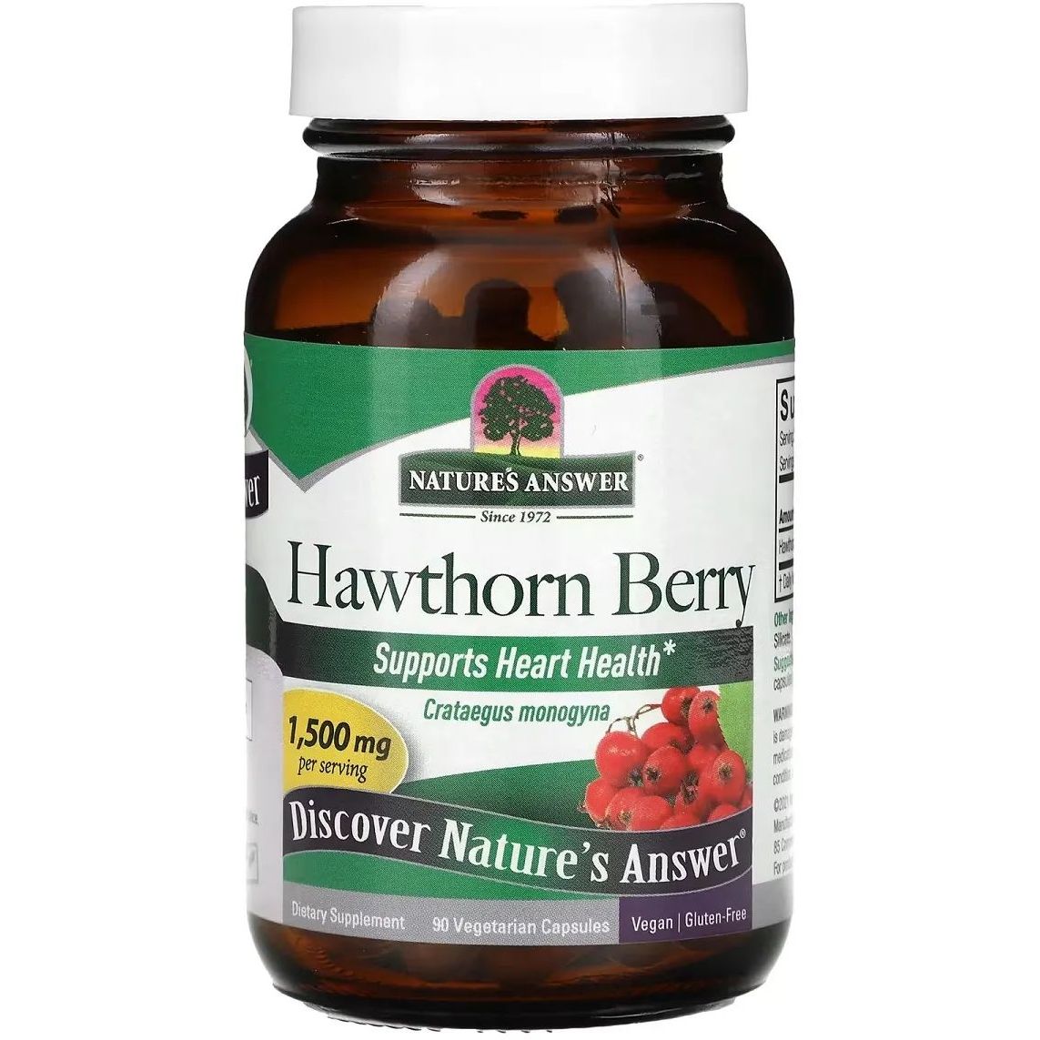 Боярышник Nature's Answer Hawthorn Berry 1500 мг 90 вегетарианских капсул - фото 1