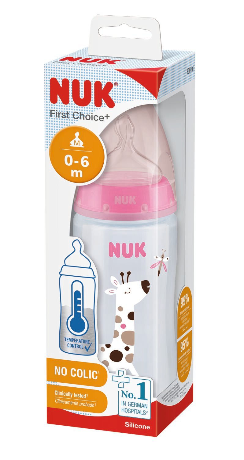Пляшечка для годування NUK First Choice Plus Жираф, з силіконовою соскою, 300 мл, рожевий (3952395) - фото 2