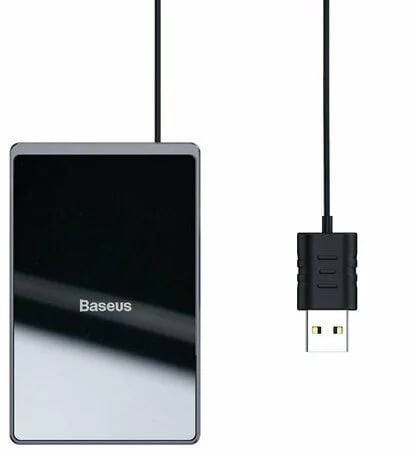 Бездротовий зарядний пристрій Baseus Wireless Charger Card Ultra-Thin 15W (with USB cable 1m), чорний (т28135) - фото 1