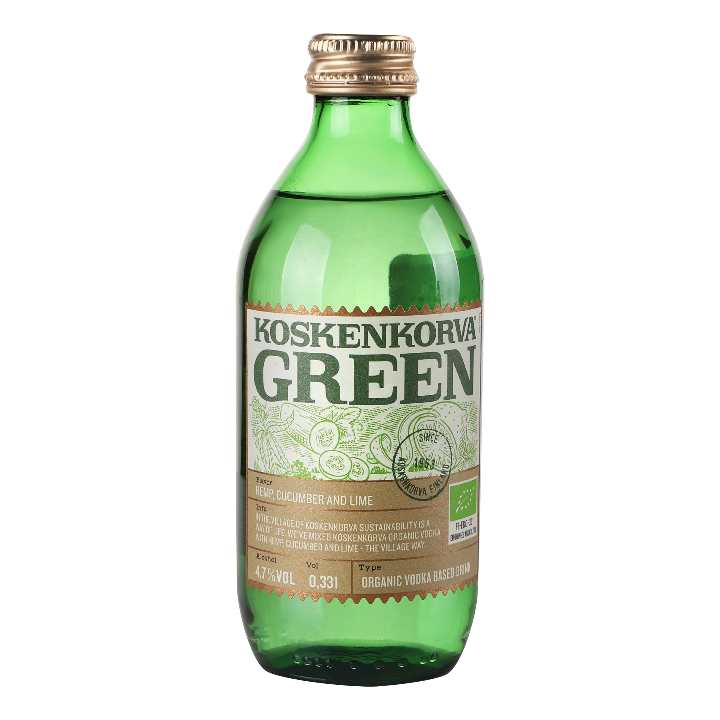Напиток слабоалкогольный Koskenkorva Green Cucumber Organic, 4,7%, 0,33 л - фото 1