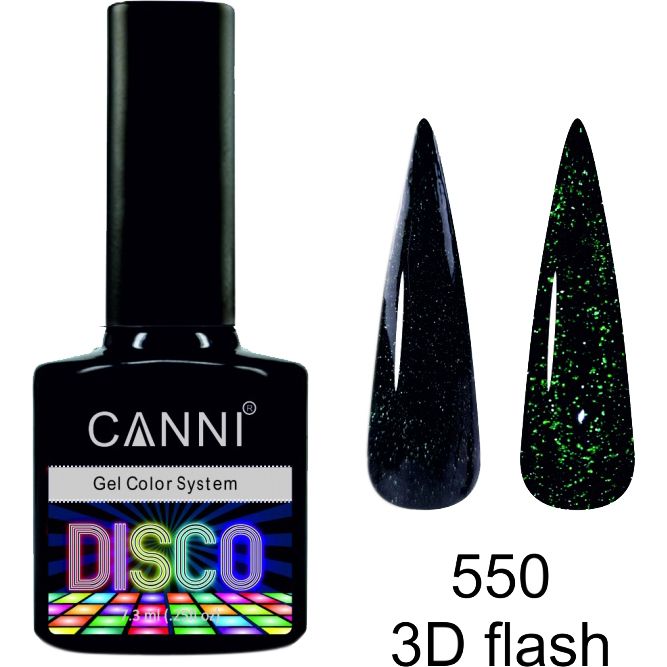 Світловідбиваючий гель-лак Canni Disco 3D flash №550 чорно-зелений 7.3 мл - фото 2