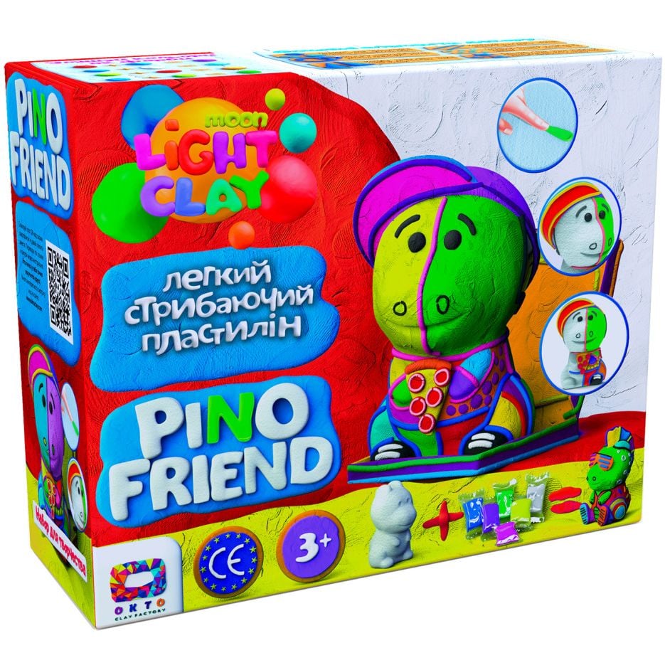 Набор легкого прыгающего пластилина Moon Light Clay Pino Friend Рокки 70060 с пенопластовой фигуркой - фото 1